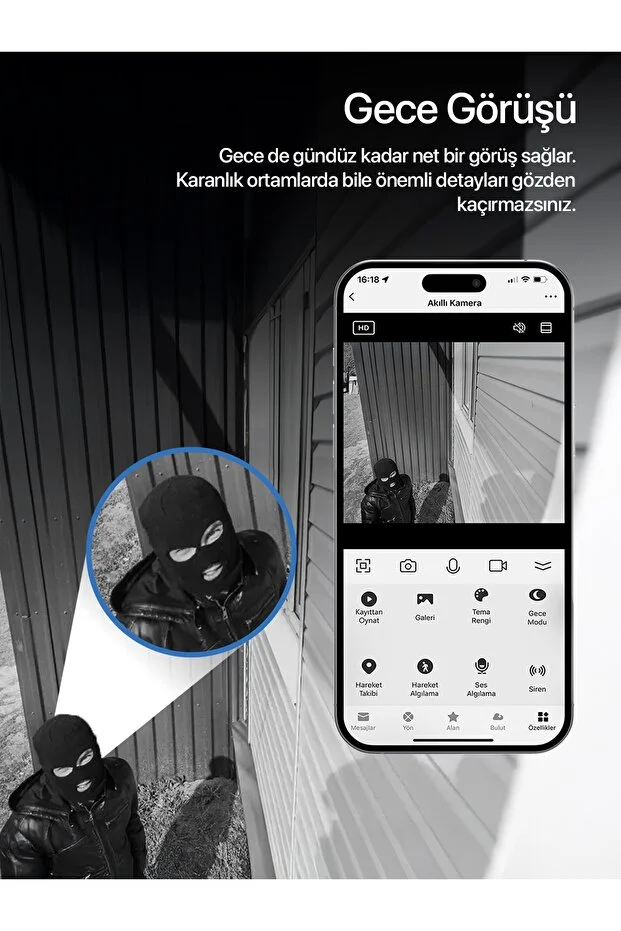 Akıllı Güvenlik Kamerası PTZ Wi-Fi 350° IP65 Mobil Kontrol IP65 Çift Yönlü Ses Siren ve Led 